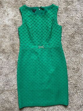 Talbots Women’s Size 6 Basketweave Jacquard Green Dress with Gold Accent Event